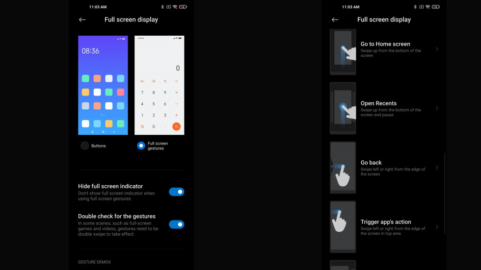 Жесты в MiUI 12
